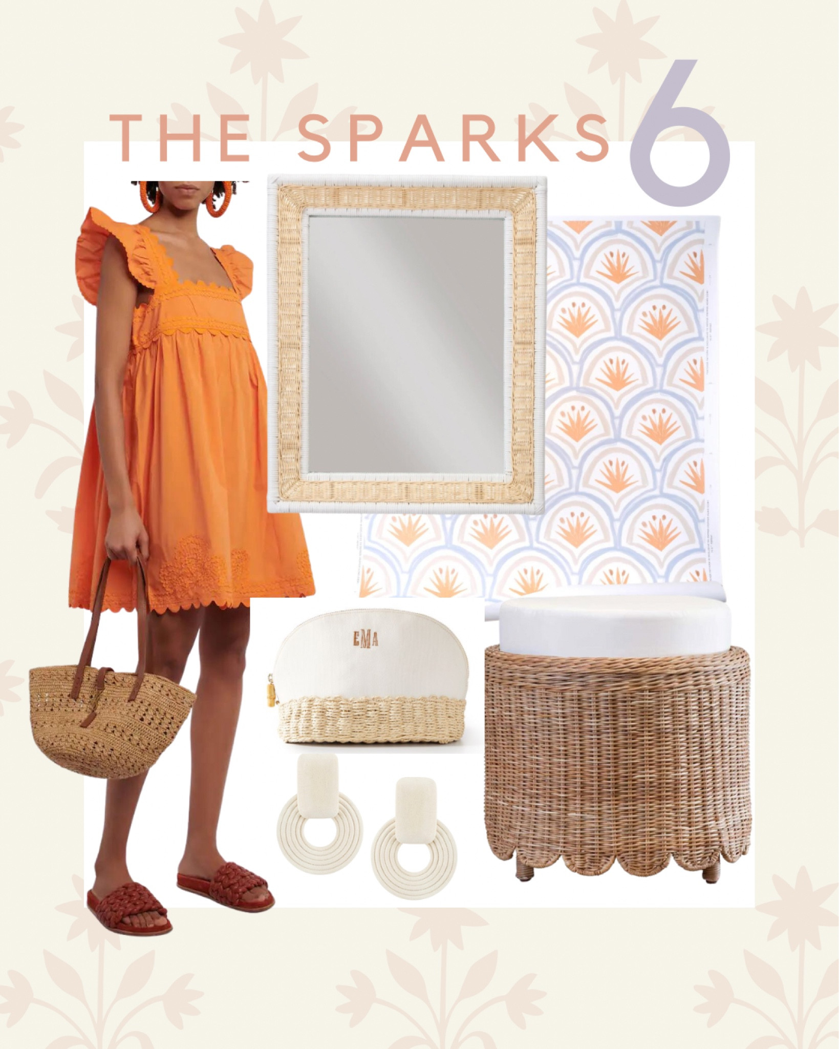 Scalloped dress; wallpaper; rattan mirror: woven ottoman; toiletry bag; travel accessories; monogram; Summer dresses 

#LTKFind #LTKhome #LTKtravel