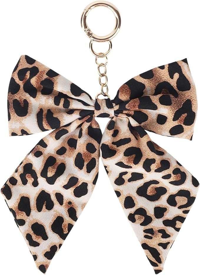 Leopard Print Bow Bag Charm for Woman, Stylish Leopard Print Bow Keychain Accessory for Purses Ha... | Amazon (US)