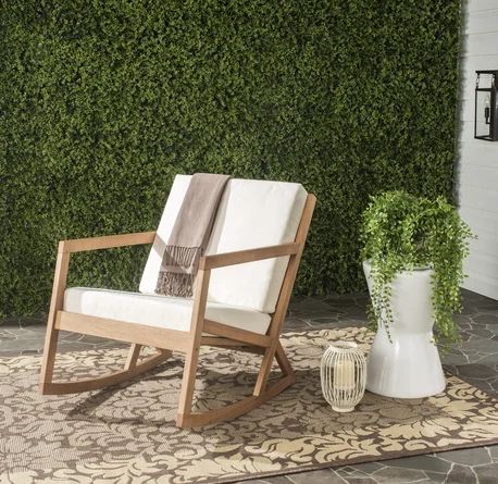 Greyleigh™ Outdoor Rocking Solid Wood Chair with Cushions | Wayfair | Wayfair North America
