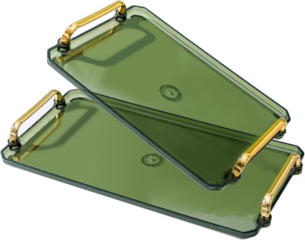 Ismosm 2 Pack Small and Large Serving Tray with Handles Clear Jewelry Tray Valet Tray Plastic Ser... | Amazon (US)