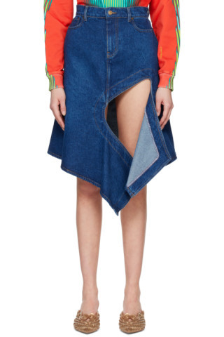 Y/Project - Navy Cutout Denim Midi Skirt | SSENSE