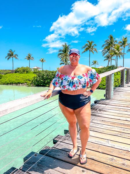 A vacation must have - cute and flattering swimsuit! This high waisted bottom and ruffle top suit has always been a best seller. It comes in so many prints and colors - I already have 5! This print is sold out but linking the same suit is another print as well as more similar options. 

#LTKcurves #LTKtravel #LTKunder50