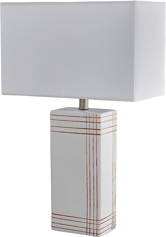 Amazon Brand – Rivet Mid Century Modern Gold Criss-Cross Stripe Ceramic Table Lamp With LED Lig... | Amazon (US)