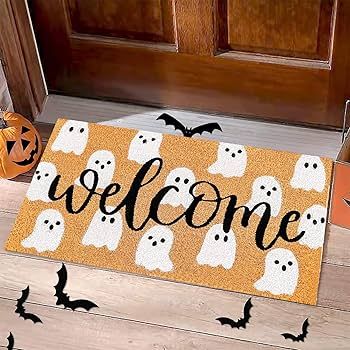 Halloween Natural Coir Doormat Cute Ghost Welcome Floor Mat Non-Slip Entrance Door Rugs for Indoo... | Amazon (US)