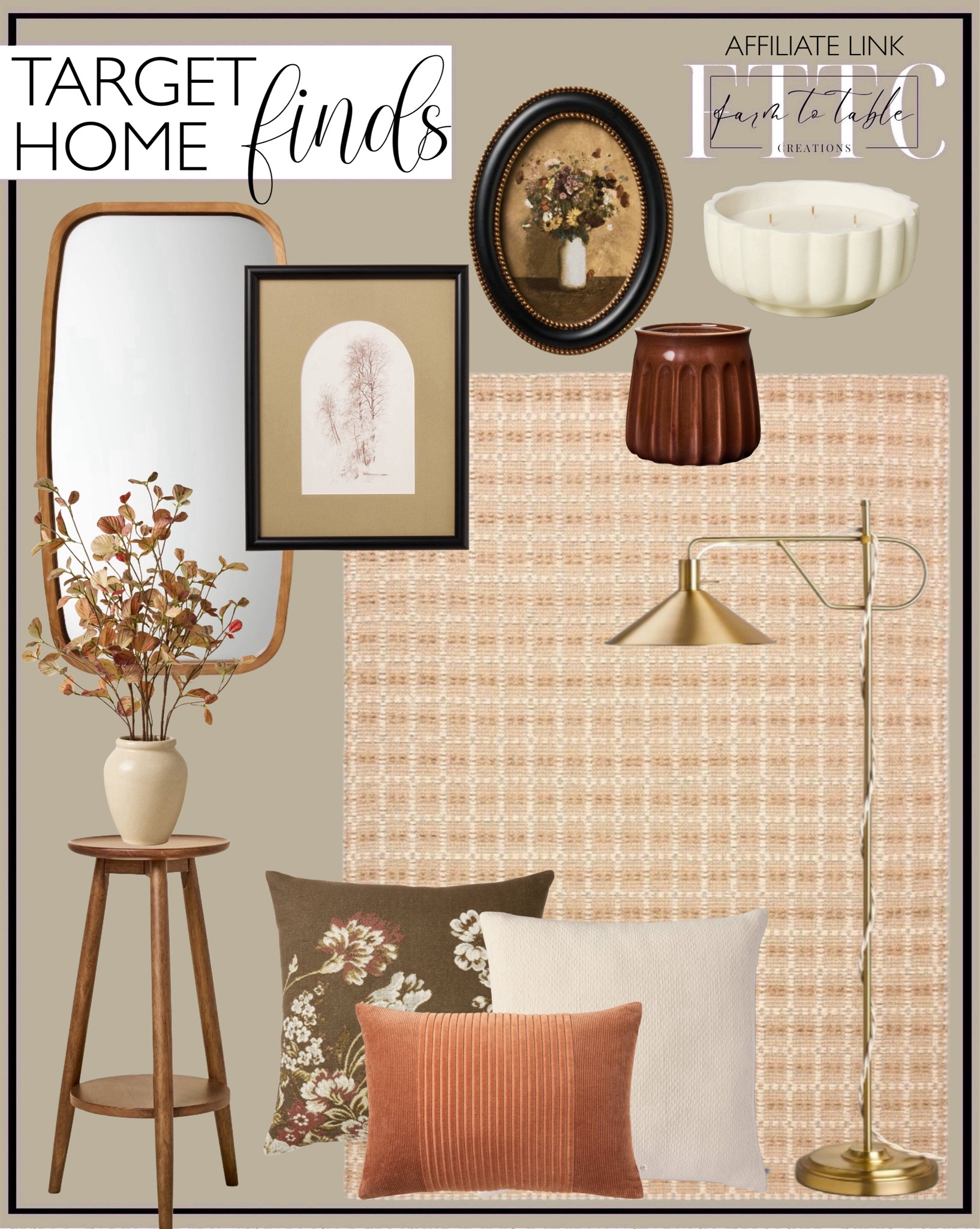 Target Home Finds. Follow @farmtotablecreations on Instagram for more inspiration.

Handmade Woven Rug. Leaf Arrangement. Wood Wall Mirror. Flower Bouquet Oval Framed Wall Art - Hearth & Hand with Magnolia. Variegated lumbar. Brass Floor Lamp.  Table or Plant Stand. Diamond textured pillow. Fall scented candles. 

Target Home Finds. Target Decor. Hearth and Hand. Studio McGee. Fall Decor. 

#LTKHome #LTKFindsUnder50 #LTKStyleTip