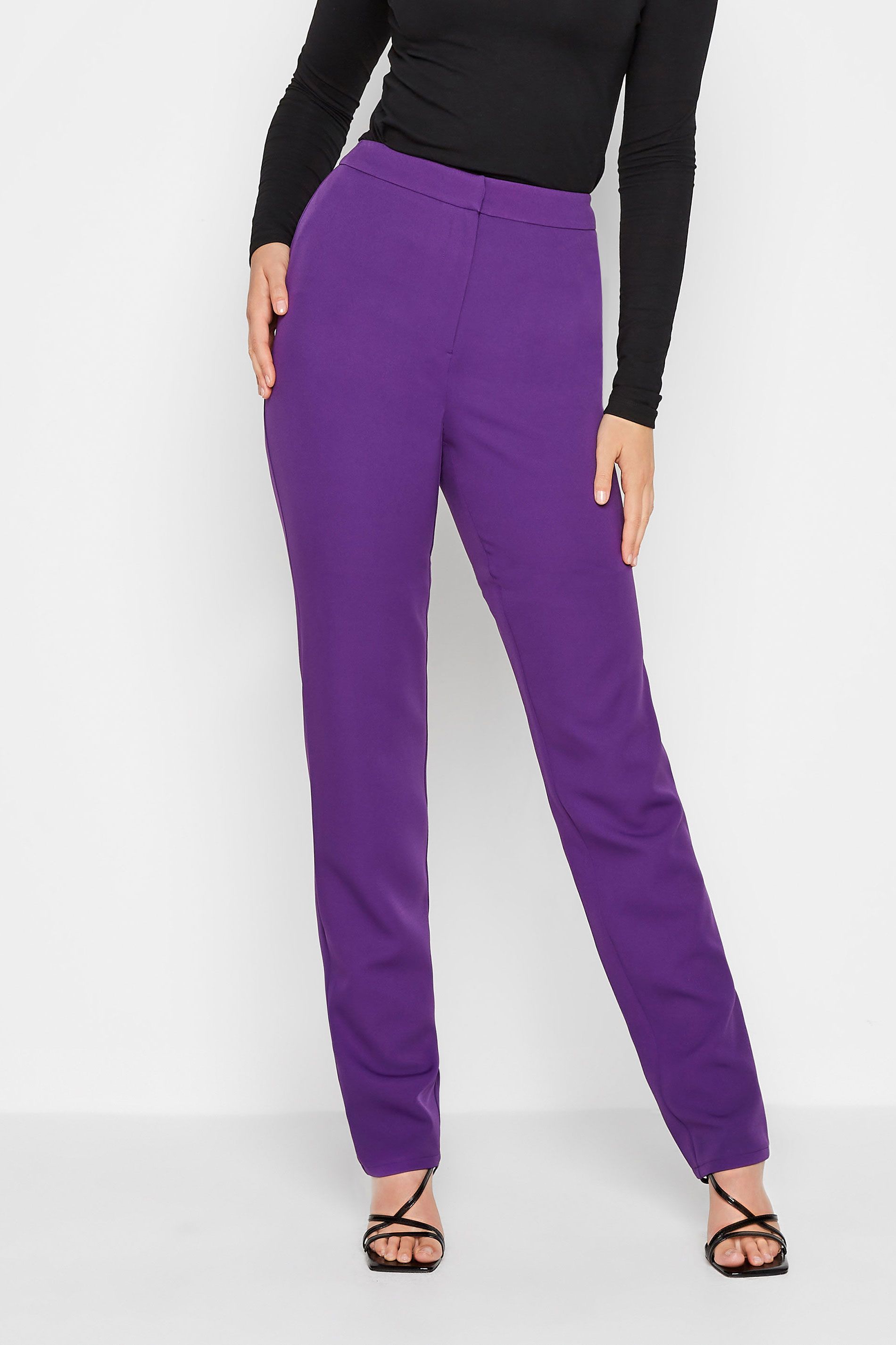 LTS Tall Purple Scuba Crepe Slim Leg Trousers | Long Tall Sally