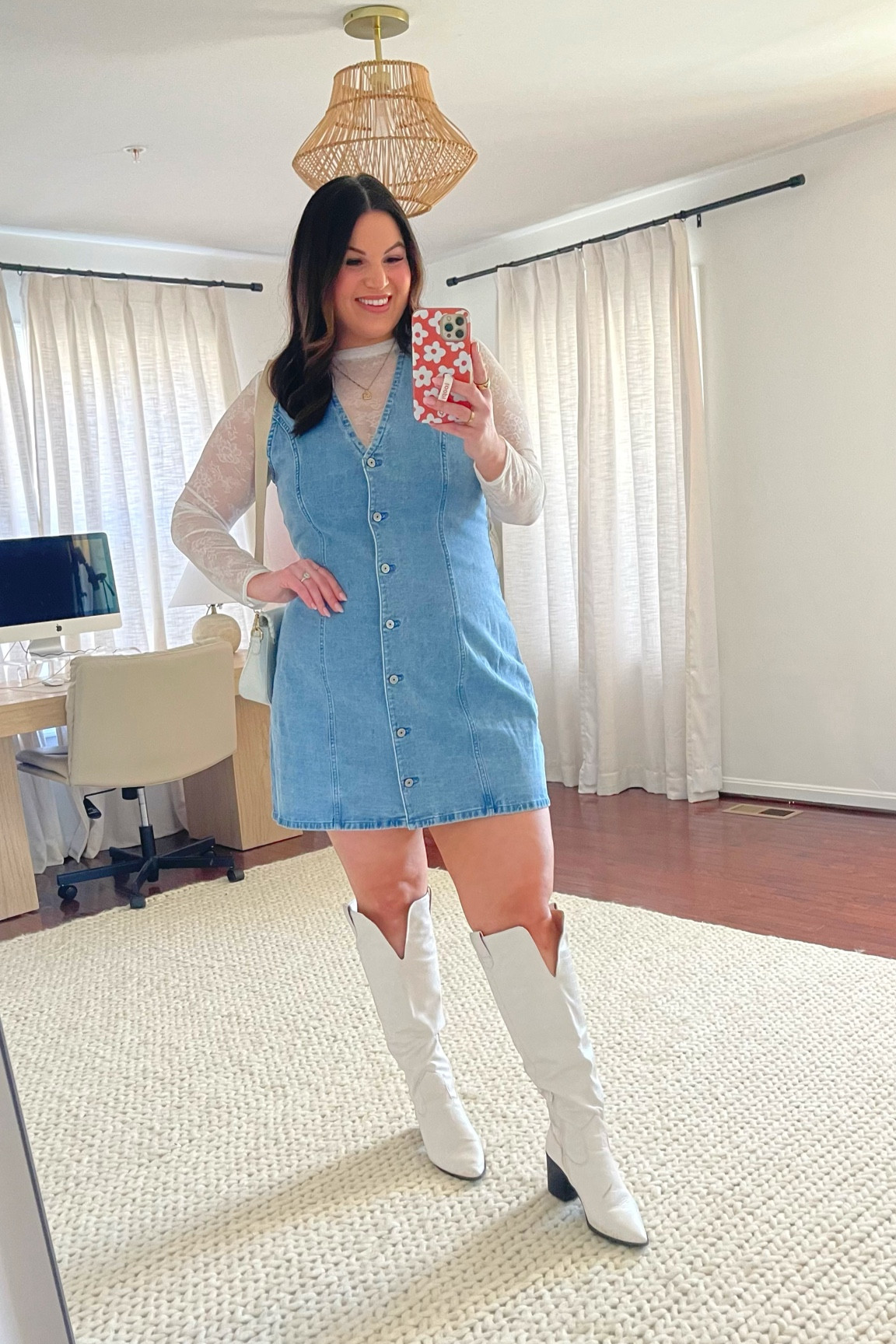 Midsize spring outfit! Wearing the cutest button front denim dress with a long sleeve lace top under + some cowboy boots 👢 

White tank + long sleeve lace top - size XL
Dress - size XL tall *save with code DENIMAF 
Boots - size 10 *wide calf 

Spring fashion, spring outfit, Abercrombie dress, Abercrombie outfit, spring dress, denim dress, cowboy boots, wide calf boots 

#LTKsalealert #LTKmidsize #LTKstyletip