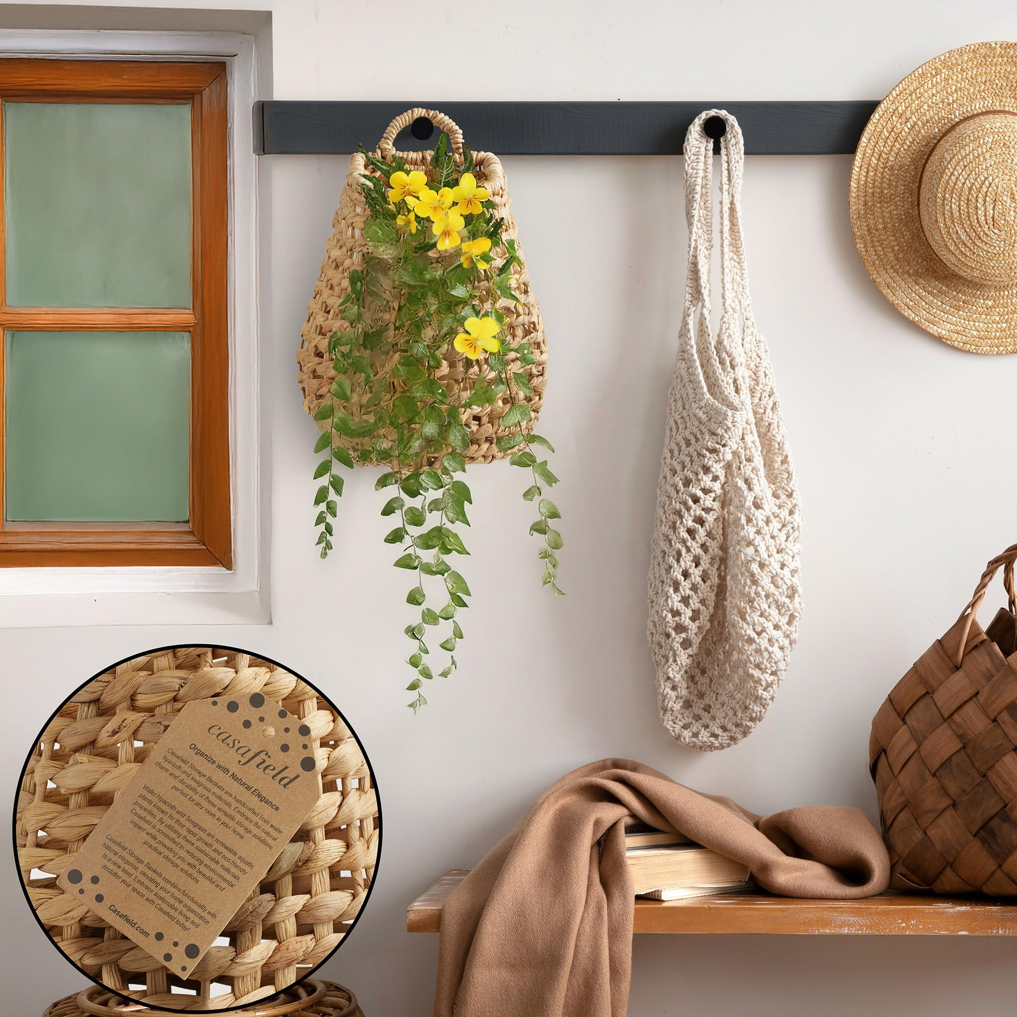 Casafield Open Weave Wall Hanging Basket for Plants and Flowers - Natural, Water Hyacinth Decorat... | Amazon (US)