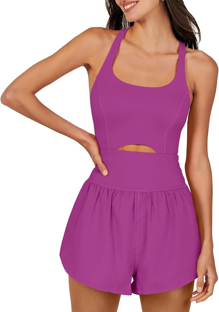 ANRABESS Womens Running Onesie Workout Rompers Summer One Piece Outfits Exercise Jumpsuits Gym Yo... | Amazon (US)