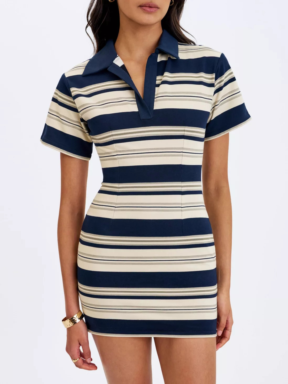 Miss Circle Whitley Piqué Cotton Striped Collared Mini Dress | Urban Outfitters (US and RoW)