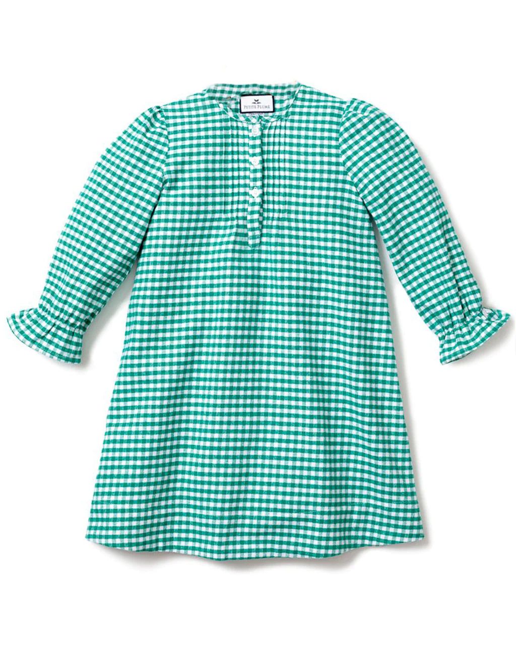 Children's Green Gingham Flannel Beatrice Nightgown | Petite Plume