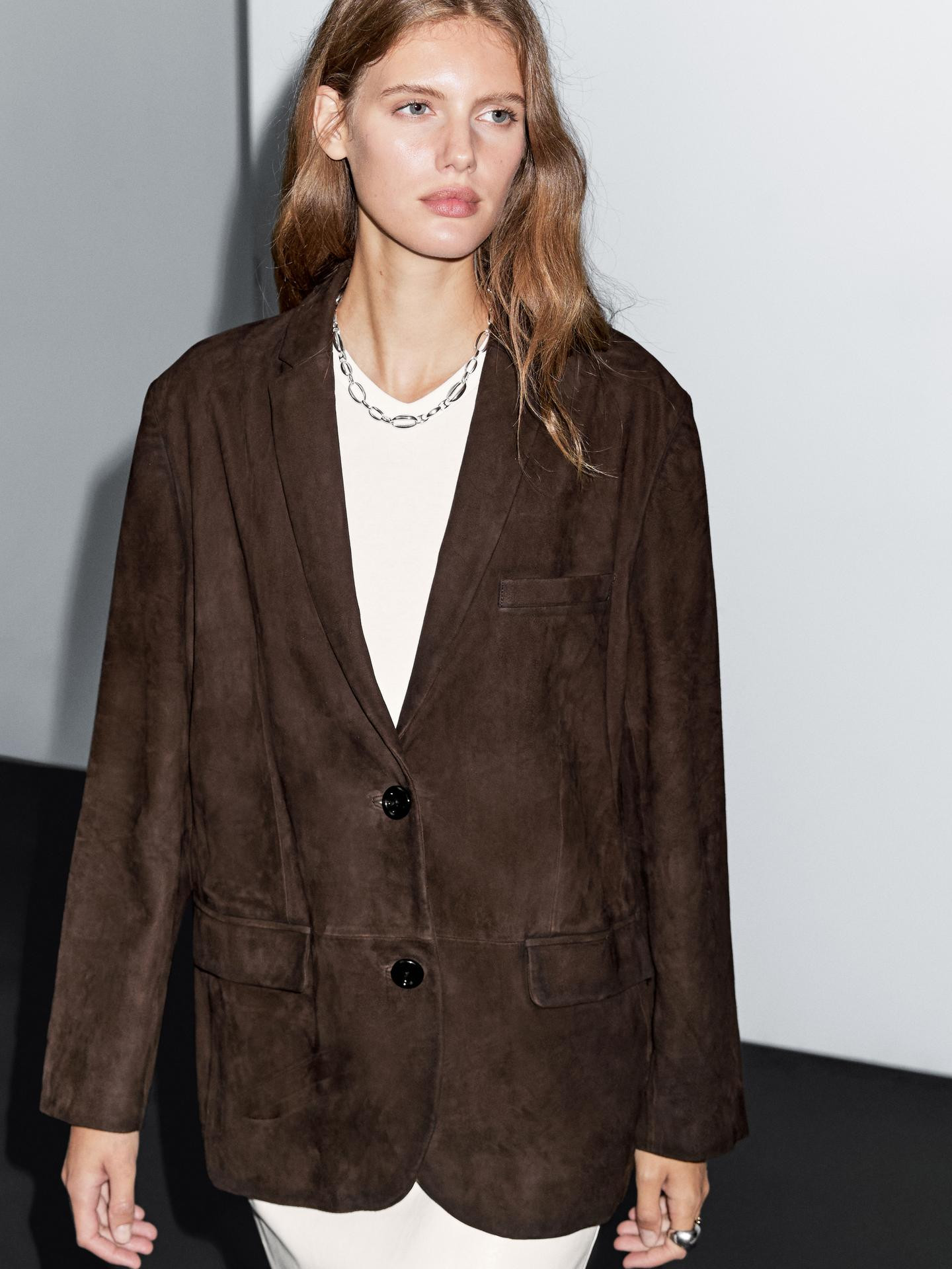 Suede leather blazer | Massimo Dutti US