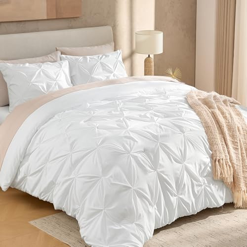 Andency White King Size Comforter Set(104x90Inch), 3 Pieces Cute Soft Pinch Pleat Bedding Comforters & Sets, All Season Lightweight Down Alternative Bed Set for Men Women | Amazon (US)