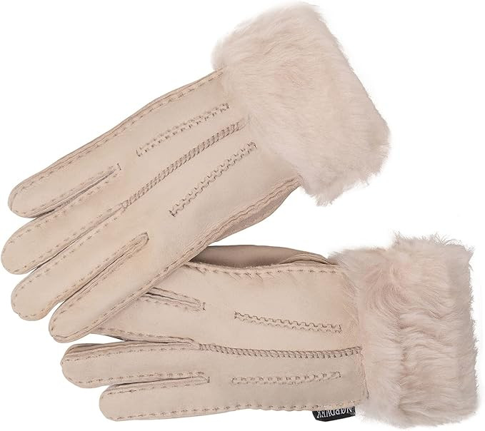 Nordvek Womens Sheepskin Gloves - Fold Back Cuff - Suede # 301-100 | Amazon (UK)