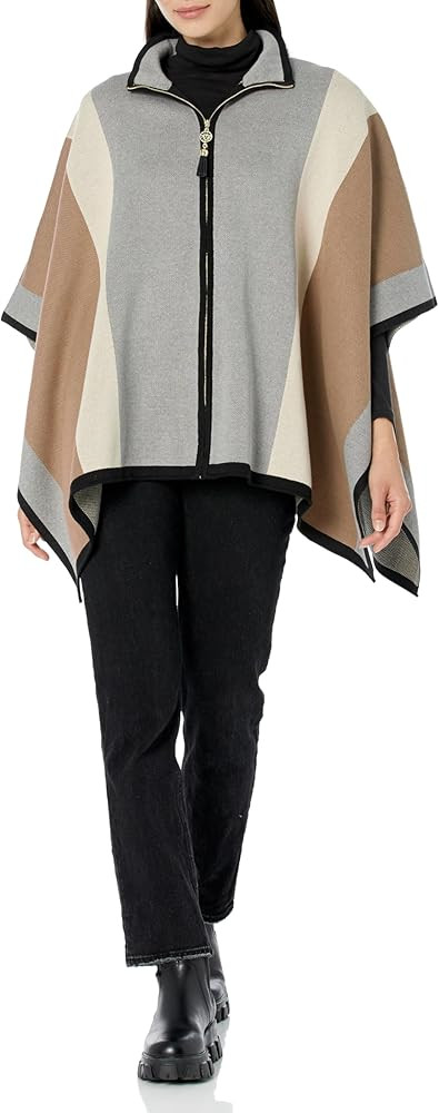 Anne Klein Women's Vertical Stripe Zip Front Cape | Amazon (US)