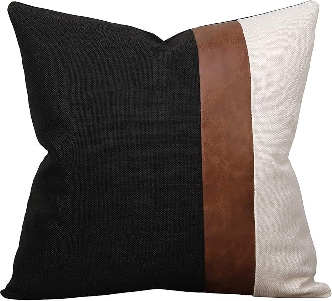 cygnus Faux Leather and Linen Throw Pillow Cover 18x18 Inch Black and White Modern Decorative Acc... | Amazon (US)