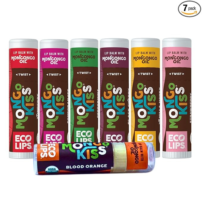 Eco Lips Mongo Kiss Organic Lip Balm 7 Pack - Blood Orange, Black Cherry, Pomegranate, Vanilla Ho... | Amazon (US)