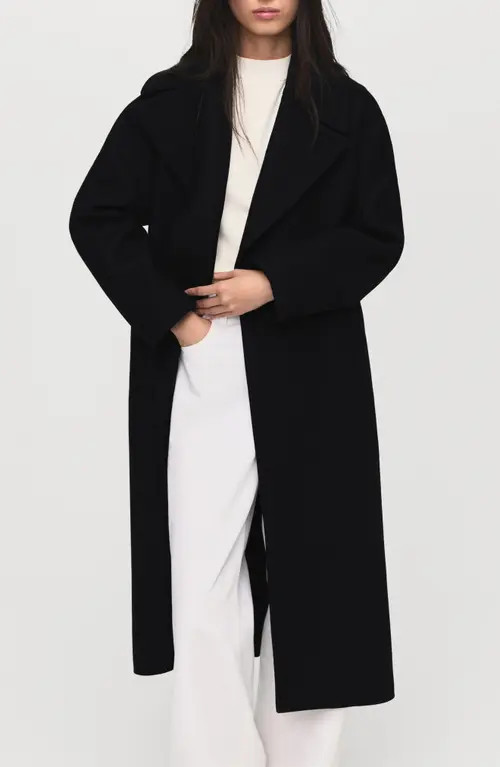 MANGO Belted Wool Blend Coat in Black at Nordstrom, Size Medium | Nordstrom