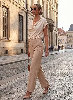 EVALESS Fashion 2026 Cowl Neck Tops for Women Dressy Casual Short Sleeve Shirts Summer Clothes Ou... | Amazon (US)