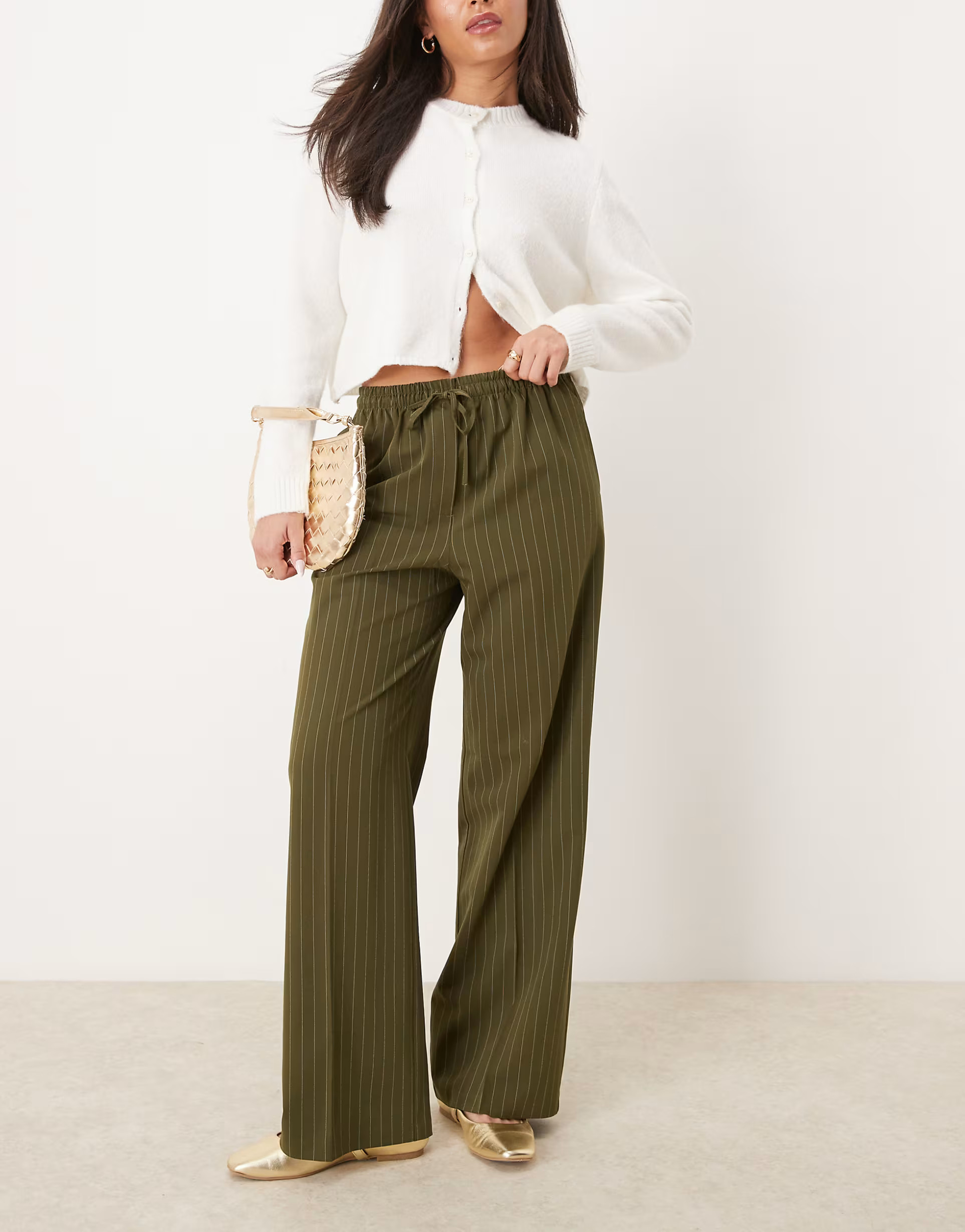 ASOS DESIGN tailored pull on trousers in olive stripe | ASOS (Global)