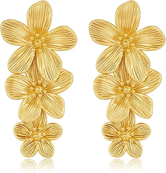 LILIE&WHITE Gold Earrings For Women With Two Round Disc Leaf Earrings Gold Flowers Dangle Drop Ea... | Amazon (US)