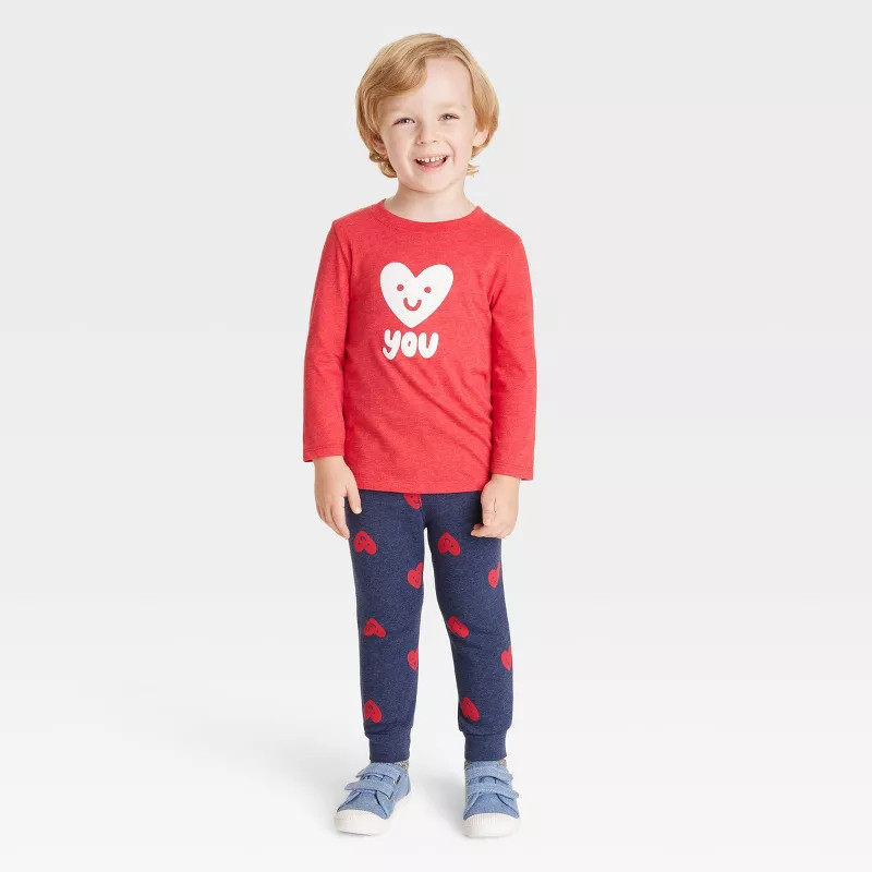 Toddler Boys' Valentine's Day 'Heart You' Long Sleeve T-Shirt and Fleece Jogger Pants Set - Cat &... | Target