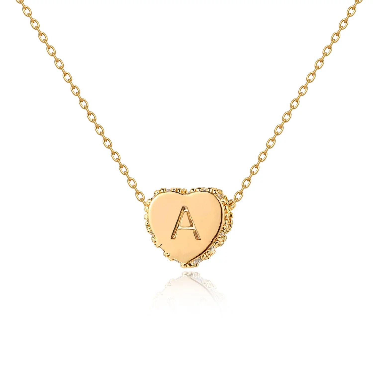 Fettero 14K Gold Plated Dainty Personalized Initial Heart Letter Heart Choker Pendant Necklace Je... | Walmart (US)