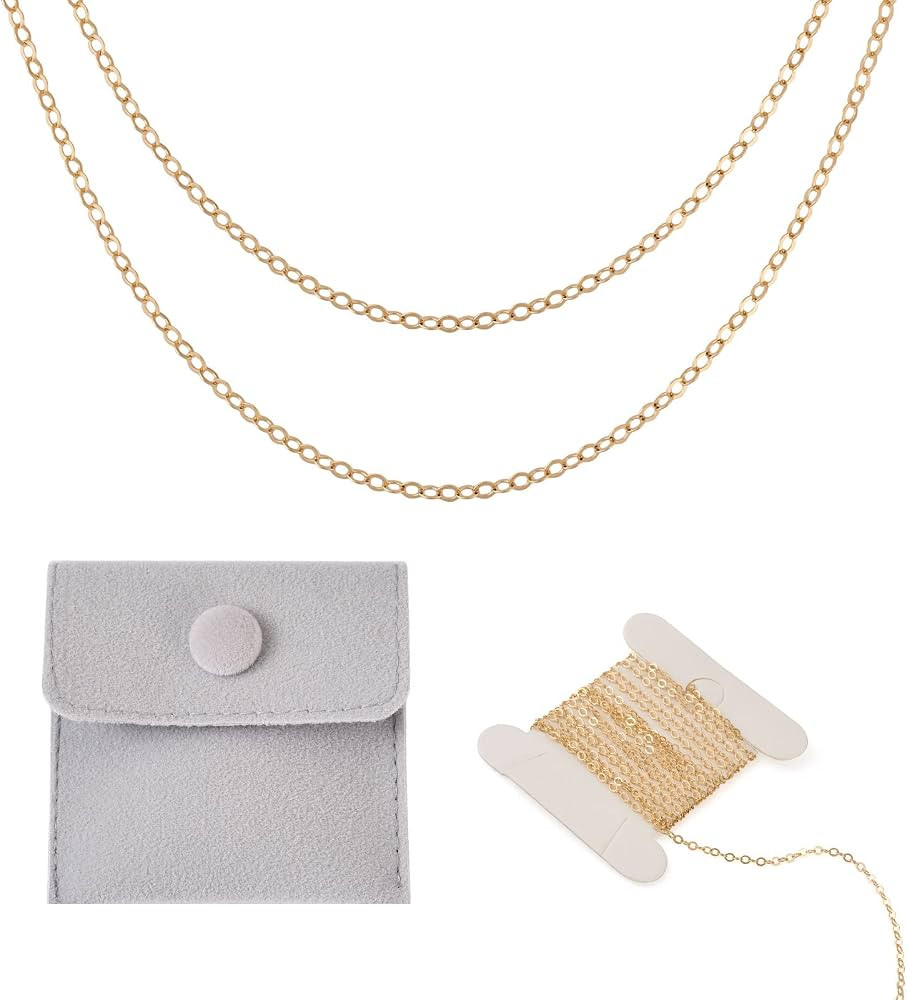 Pandahall 3.28 Feet Permanent Jewelry Chains Necklace Chains for Jewelry Making 14K Gold Thin Cab... | Amazon (US)