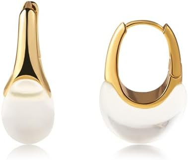 14k Gold Plated Amber Resin Hoop Earrings for Women Trendy, Hypoallergenic Chunky Gold Earrings J... | Amazon (US)