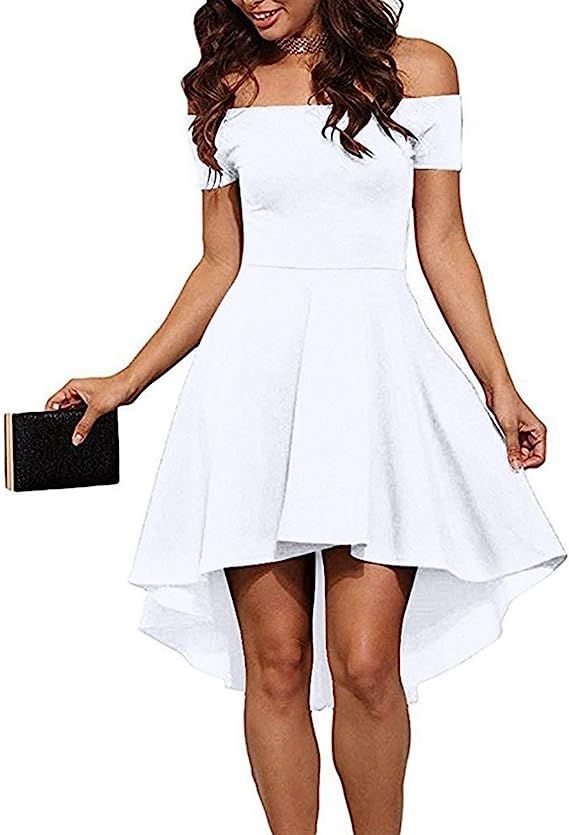 Sarin Mathews Womens Off The Shoulder Short Sleeve High Low Cocktail Skater Dress | Amazon (US)