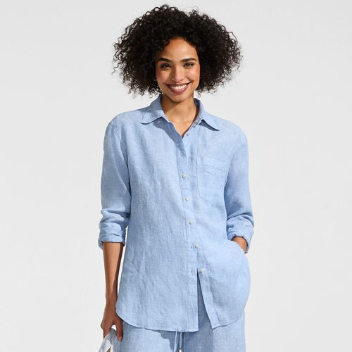 Women's Petite Linen Long Sleeve Feminine Shirt - Lands' End - Black - S | Lands' End (US)