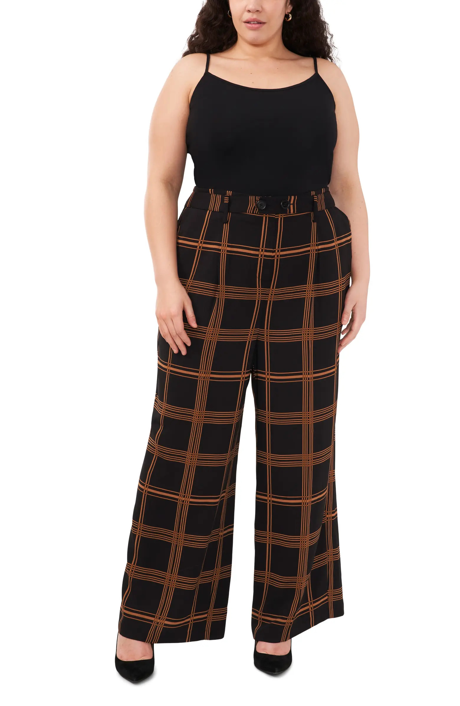 Plaid Double Button Wide Leg Pants | Nordstrom
