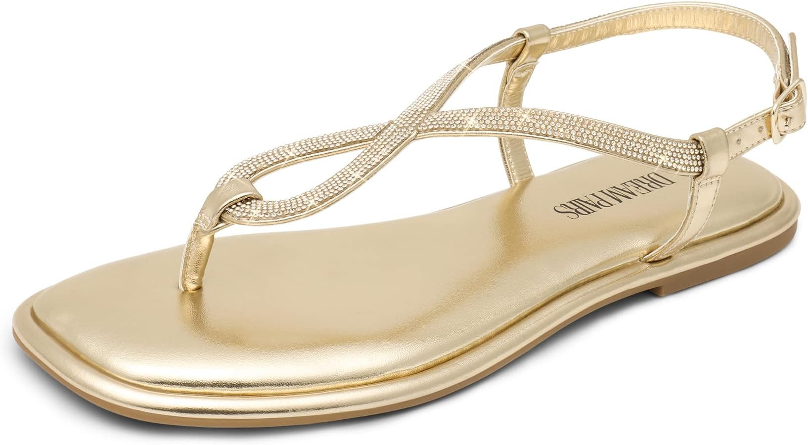 DREAM PAIRS Women's Flat Sandals Fashion Rhinestone Flat Sandals with Ankle Strap for Summers Dre... | Amazon (US)