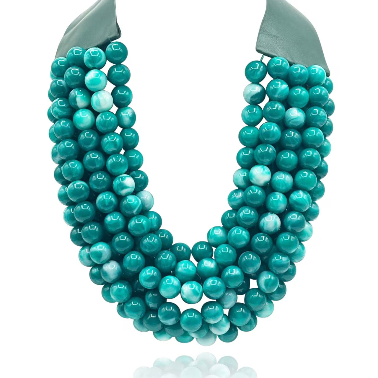 Multi-Strand Faux Resin Shades Of Turquoise Necklace With Vegan Adjustable Clasp | Wolf & Badger