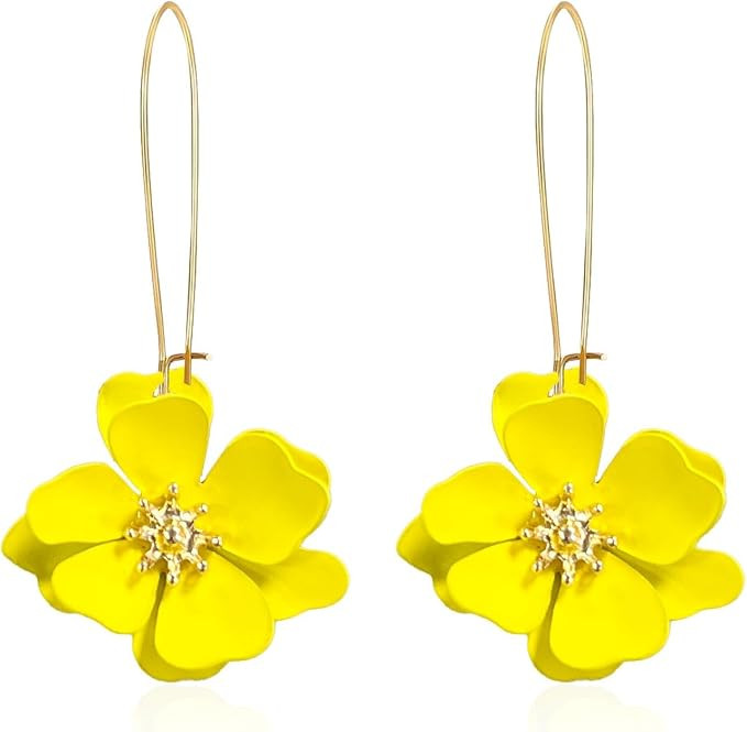 GAUEIOUR Flower Dangle Earrings, Floral Petal Drop Dangle Earrings,Fashionable Rubber Yellow Flow... | Amazon (UK)