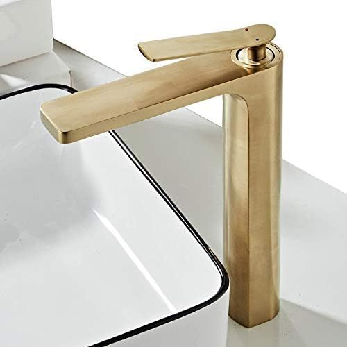 Contemporary Single Handle Tall Brushed Nickel Gold Bathroom Vessel Sink Faucet, Lavatory Faucet ... | Amazon (US)