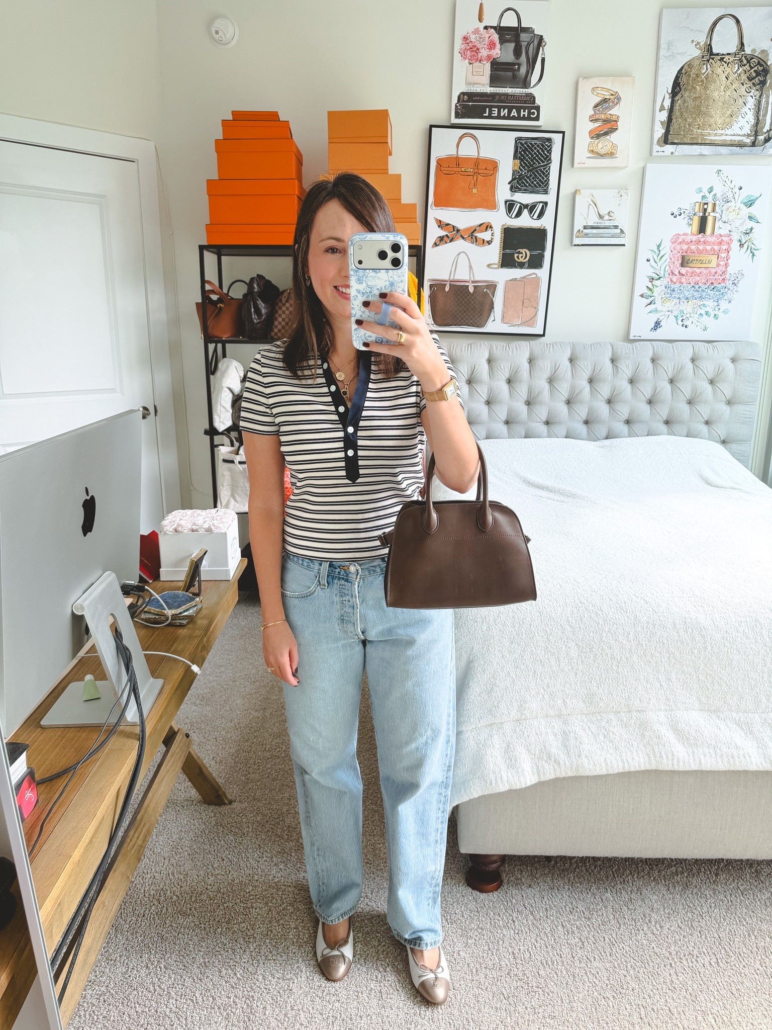 @Veronica Beard polo with vintage Levi’s! I found the best hack for sourcing vintage Levi’s. This seller I found on Etsy takes all your measurements and makes you the perfect pair and I couldn’t be happier!