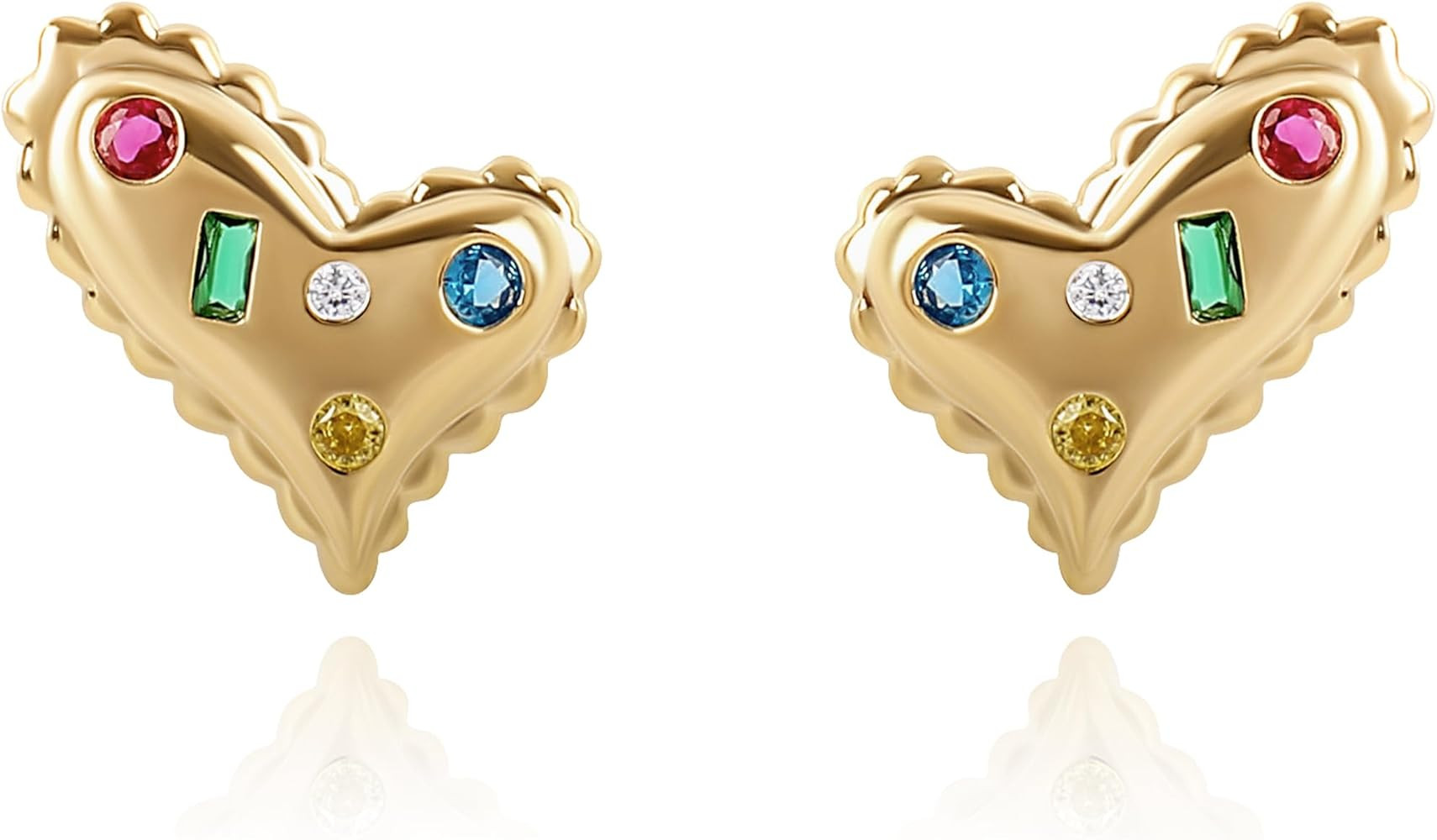 Cute Gold Heart Stud Earrings for Women 14K Gold Plated Dainty Love Heart Stud Earrings with Colo... | Amazon (US)