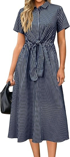 Newshows Womens Wear to Work Teacher Business Casual Outfits Long Dresses Tie Waist Shirt Dress A... | Amazon (US)