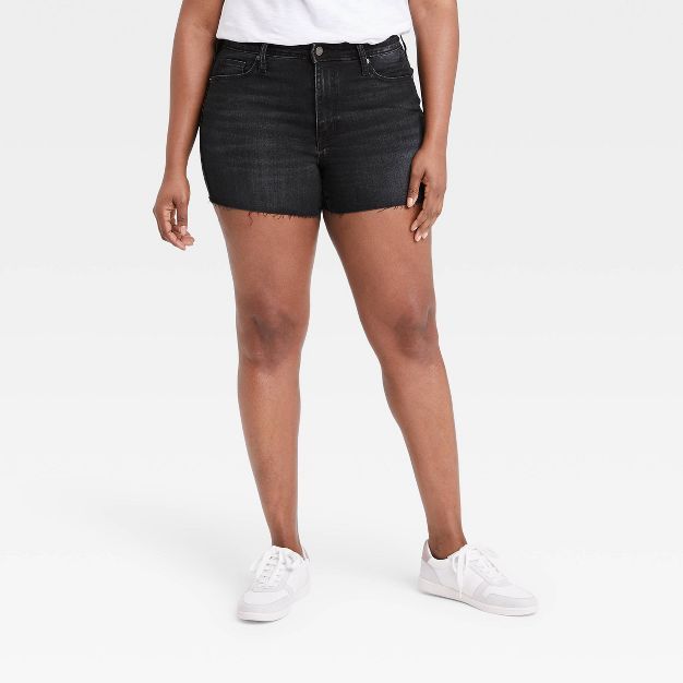 Women&#39;s High-Rise Midi Jean Shorts - Universal Thread&#8482; Black 16 | Target