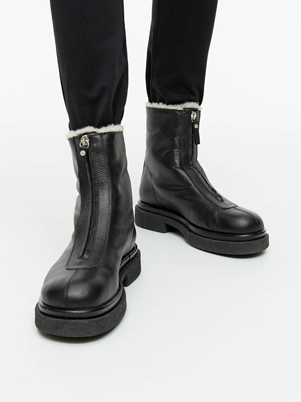 Faux Fur Leather Boots - Black - ARKET GB | ARKET