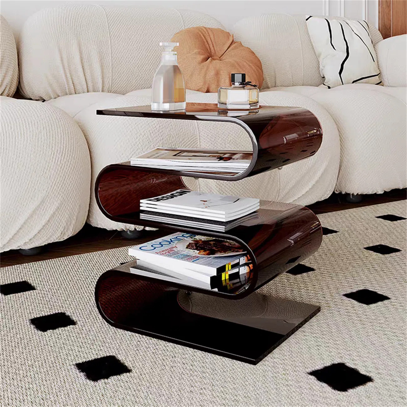 Ivy Bronx Richarson Nordic Italian light luxury S-shaped acrylic side table with bookshelf beside... | Wayfair North America