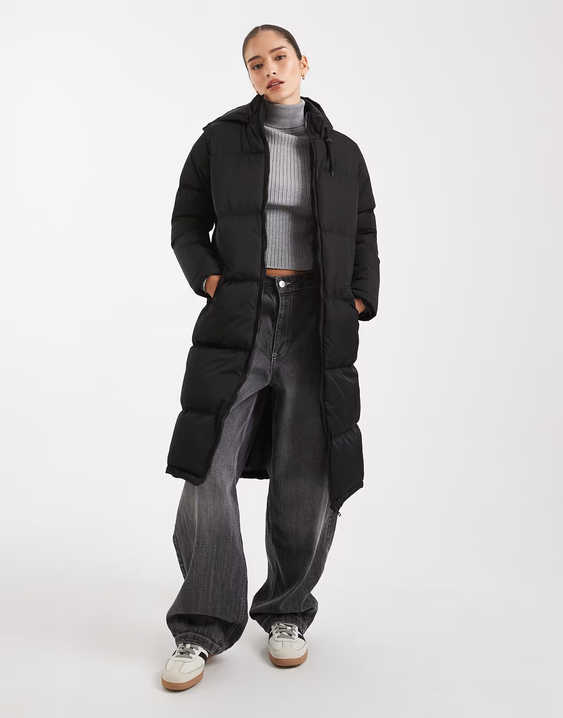 Brave Soul midi puffer coat in black | ASOS (Global)