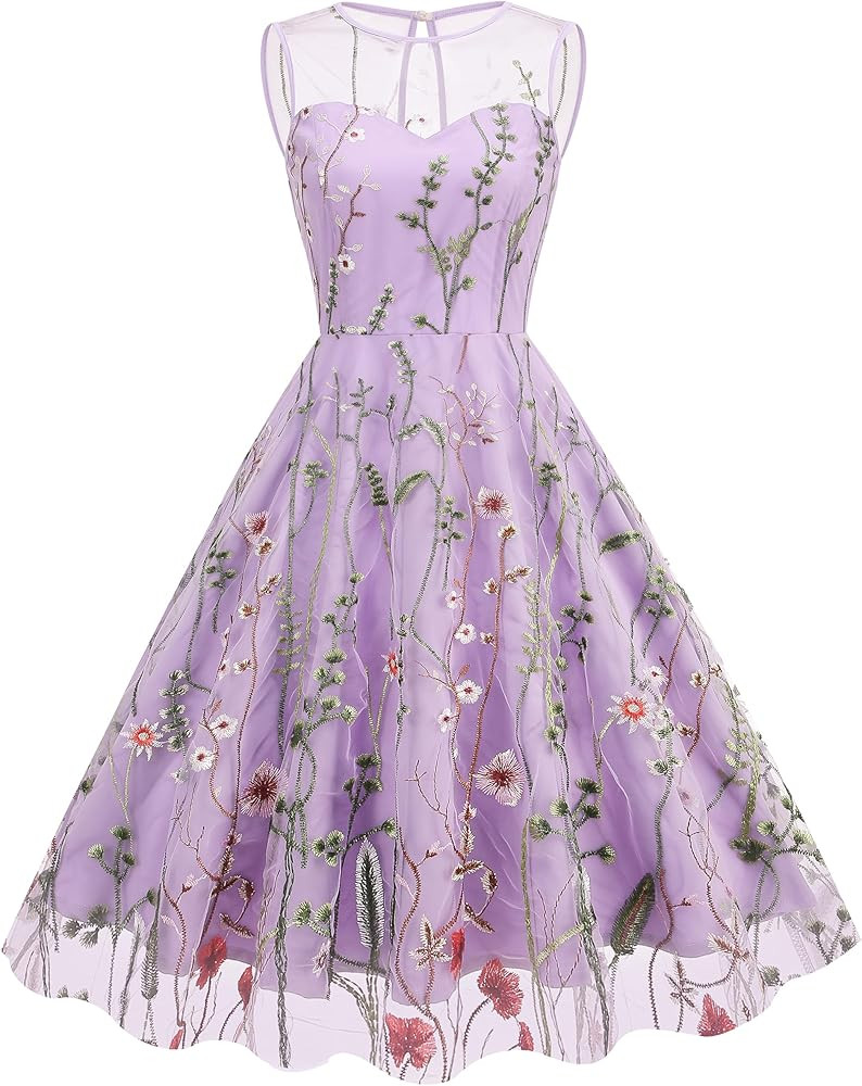 Summer Floral Embroidery Tulle Dress for Women Floral Embroidered Dress for Women Wedding Guest F... | Amazon (US)