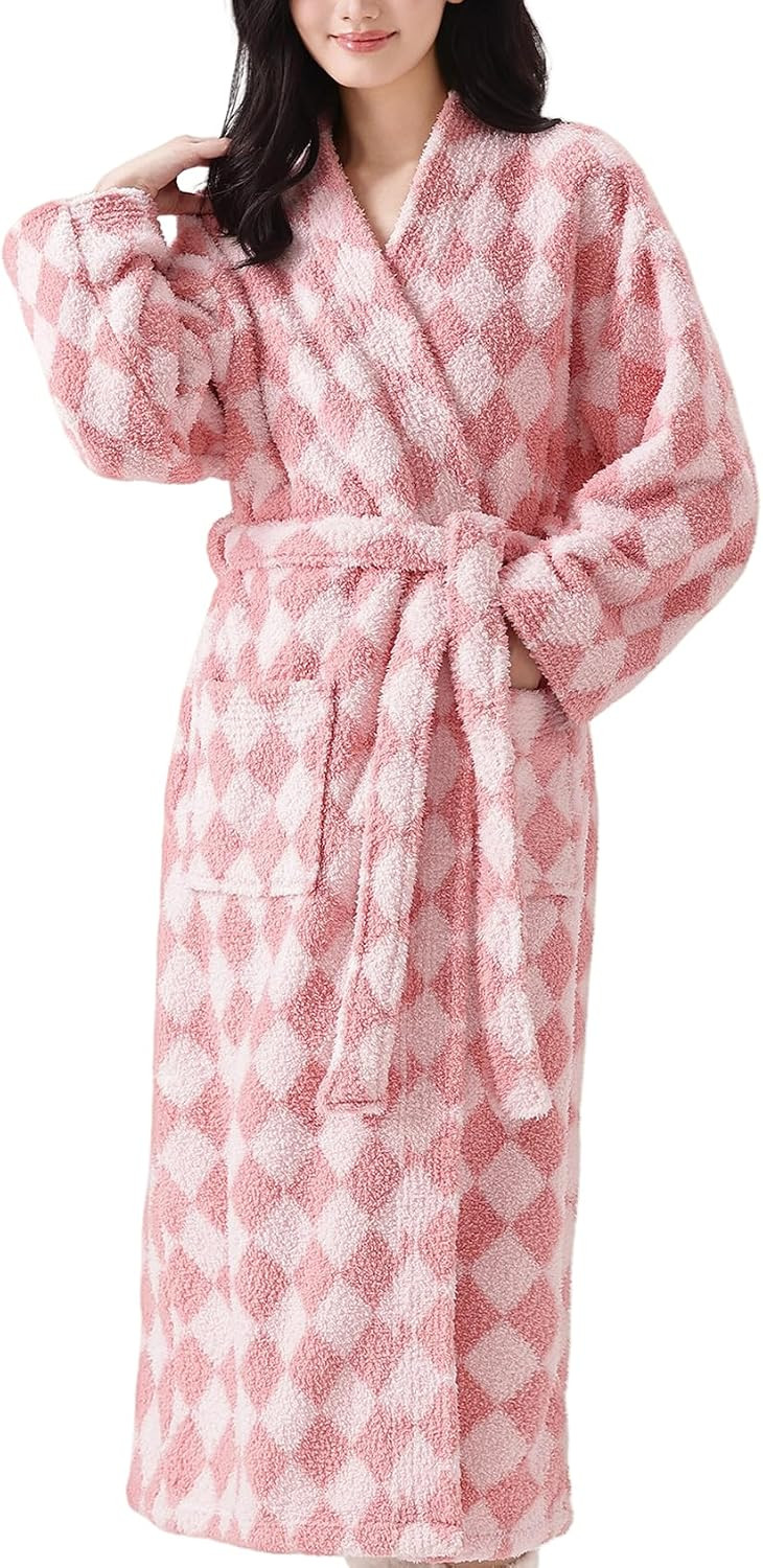 Womens Striped Fluffy Robe Long Plush Fuzzy Warm Bathrobes | Amazon (US)