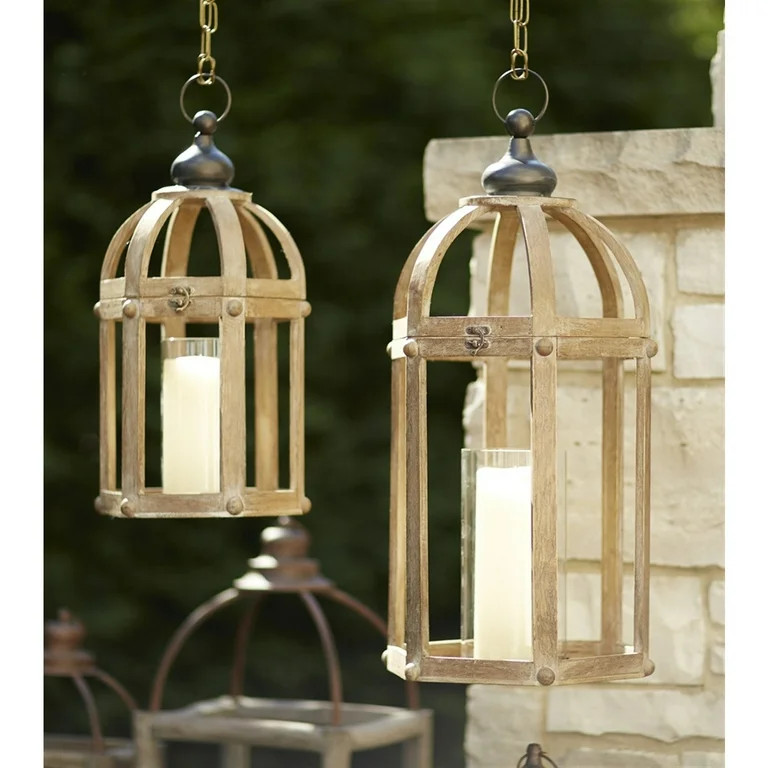 Wood Lantern Candle Holders Set of 2, Open Hurricane Lanterns for Home Decor | Walmart (US)