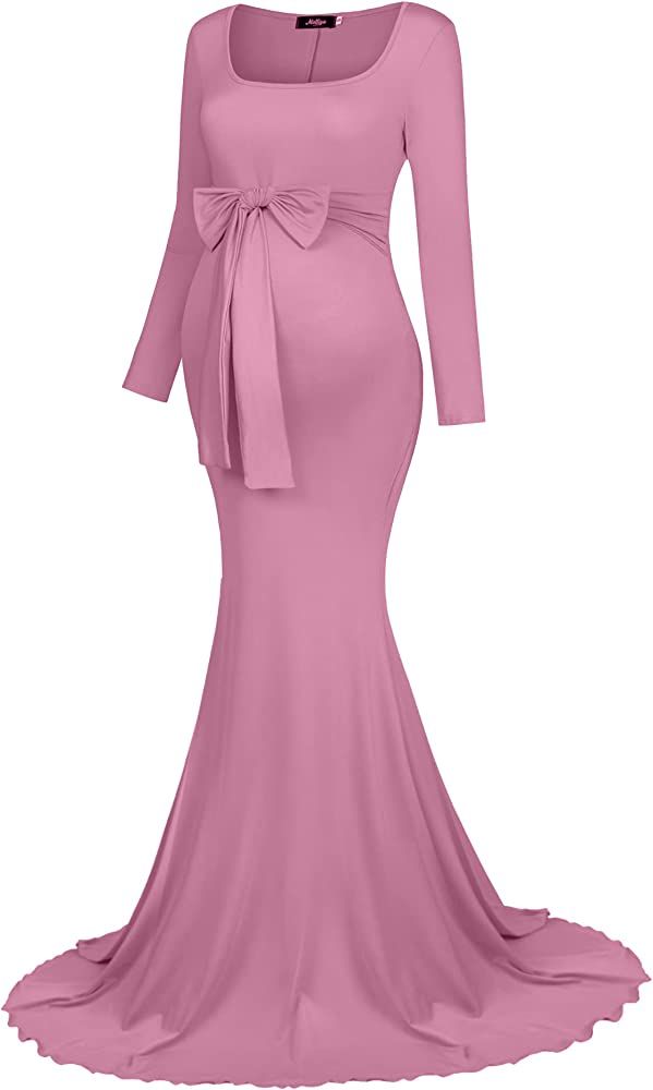 Molliya Maternity Long Dress Tie Front Slim Fitted Photography Maxi Dresses for Baby Shower | Amazon (US)