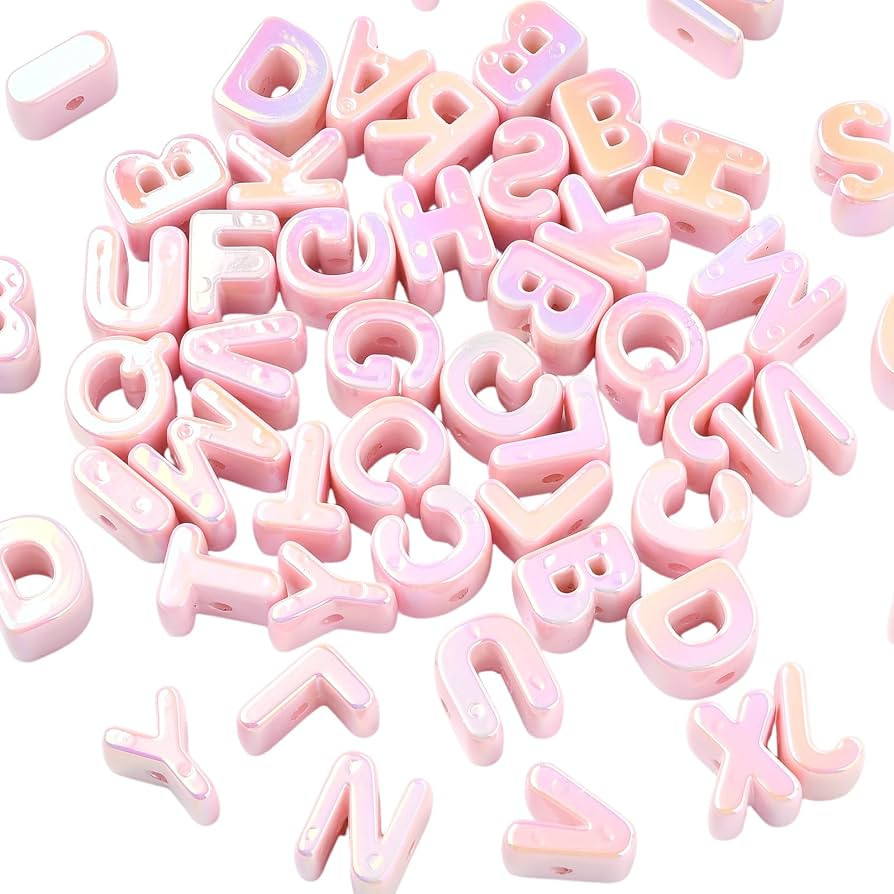 Ornaland 90-100Pcs Random Large Letter Beads Pink Acrylic Alphabet Letter Beads Mixed Alphabet Sh... | Amazon (US)