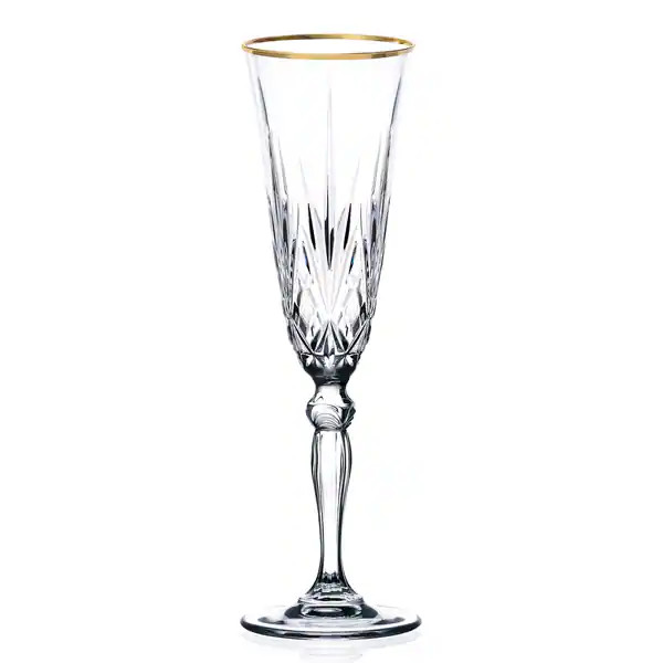 Lorren Home Trends Siena Crystal Flutes with Gold Band Design (Set of 4) | Bed Bath & Beyond