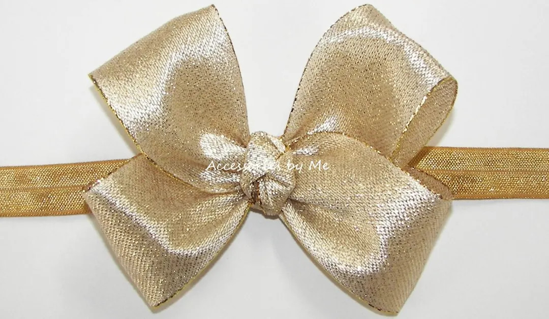 Gold Headband, Baby Gold Bow Band, Metallic Flat Bow Hair Band, Choice of Gold or Silver Headband... | Etsy (US)